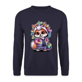 Renard kawaii dans le style dessin animé avec tenue de licorne - Sweat-shirt Unisexe - marine - Devant - Alina (178cm) & Michal (187cm)