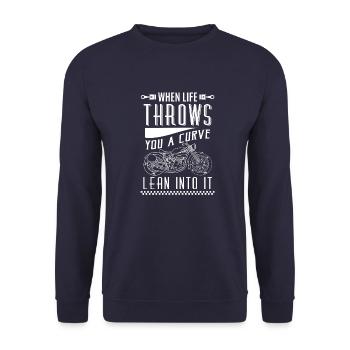 When life throws you a curve lean into it - biker - Unisex Sweatshirt - navy - Front - Alina (178cm) & Michal (187cm)