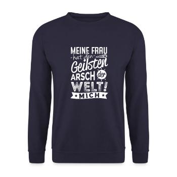 Meine Frau hat den geilsten Arsch der Welt MICH - Unisex Pullover - Navy - Vorne - Alina (178cm) & Michal (187cm)