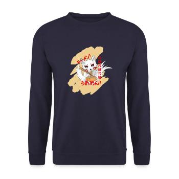 Japanischer Fuchs Ramen Nudeln - Unisex Pullover - Navy - Vorne - Alina (178cm) & Michal (187cm)