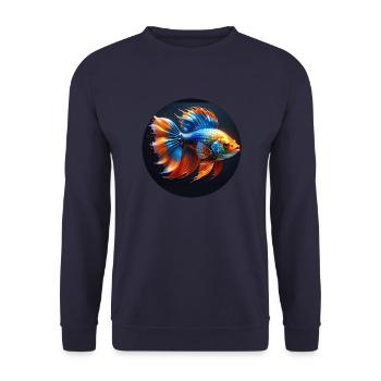 Goldfisch,bunt,pailletten,glitzer,Fisch - Unisex Pullover - Navy - Vorne - Alina (178cm) & Michal (187cm)