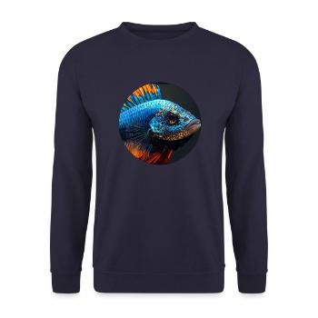 Fisch,bunt,pailletten,glitzer,blau - Unisex Pullover - Navy - Vorne - Alina (178cm) & Michal (187cm)