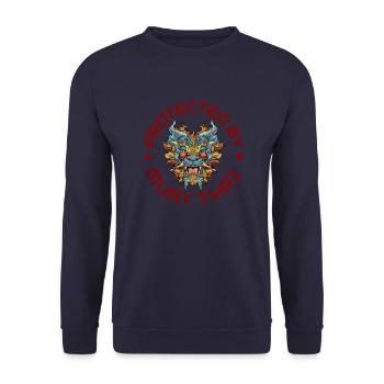 Geschützt durch Muay Thai- Foo Dog Thai Boxing - Unisex Pullover - Navy - Vorne - Alina (178cm) & Michal (187cm)