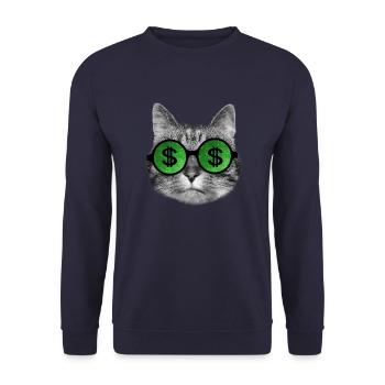 Funny Rich cat with dollar sign glasses - Unisex Sweatshirt - navy - Front - Alina (178cm) & Michal (187cm)