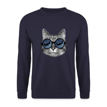 Halloween Katze - Unisex Pullover - Navy - Vorne - Alina (178cm) & Michal (187cm)
