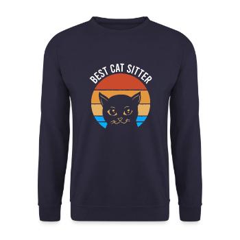 Katze schwarzes Kätzchen Vintage Sonnenuntergang - Unisex Pullover - Navy - Vorne - Alina (178cm) & Michal (187cm)
