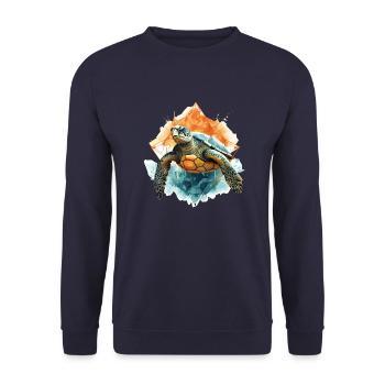 Abstrakte Natur: Böser Blick der Schildkröte - Unisex Pullover - Navy - Vorne - Alina (178cm) & Michal (187cm)