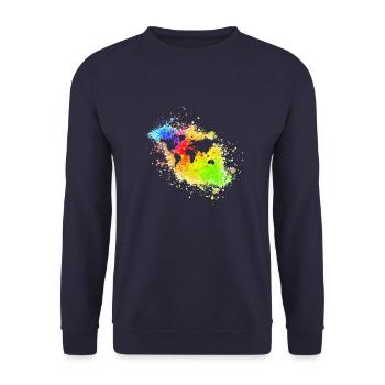 World in front of rainbow speckles - Unisex Sweatshirt - navy - Front - Alina (178cm) & Michal (187cm)