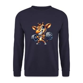 Girafe avec haltère dessin animé haltérophilie fitness - Sweat-shirt Unisexe - marine - Devant - Alina (178cm) & Michal (187cm)