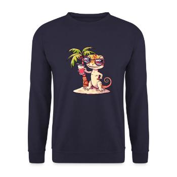 Lizard Summer Beach Comic - Unisex Sweatshirt - navy - Front - Alina (178cm) & Michal (187cm)
