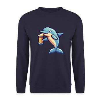 Delfin bière pixel - Sweat-shirt Unisexe - marine - Devant - Alina (178cm) & Michal (187cm)