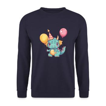 Dinosaure tricératops Bande dessinée d’anniversaire - Sweat-shirt Unisexe - marine - Devant - Alina (178cm) & Michal (187cm)