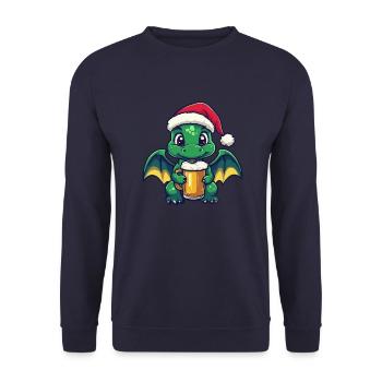 Drache Weihnachten Bier Lustig - Unisex Pullover - Navy - Vorne - Alina (178cm) & Michal (187cm)