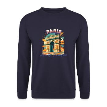 Urban Retro Dreams – ARC DE TRIOMPHE - Paris - Unisex Pullover - Navy - Vorne - Alina (178cm) & Michal (187cm)