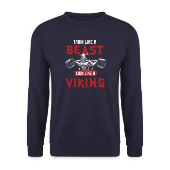 Bodybuilding Wikinger Motivation Spruch Fitness - Unisex Pullover - Navy - Vorne - Alina (178cm) & Michal (187cm)