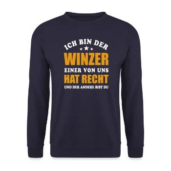 Ich bin der Winzer - einer von uns hat Recht - Unisex Pullover - Navy - Vorne - Alina (178cm) & Michal (187cm)