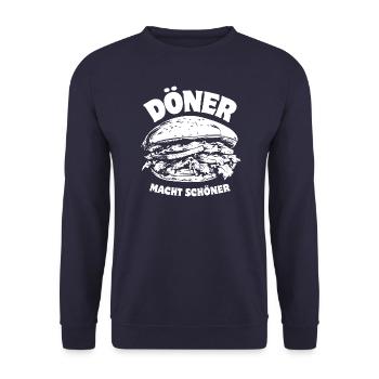 Döner macht schöner - Döner Kebab - Spruch - Unisex Pullover - Navy - Vorne - Alina (178cm) & Michal (187cm)