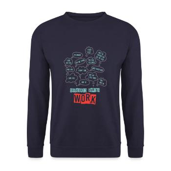 Thoughts During Work - Sarcastic Work - Unisex Pullover - Navy - Vorne - Alina (178cm) & Michal (187cm)