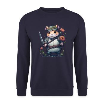 Hamster-Samurai: Ninja Hamster-Held - Unisex Pullover - Navy - Vorne - Alina (178cm) & Michal (187cm)