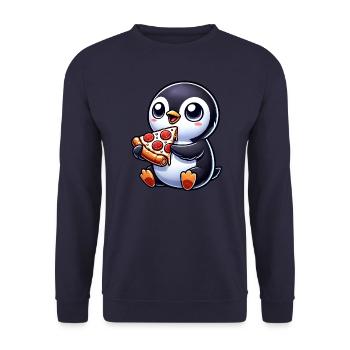 Cute Penguin Pizza Pizza Cartoon Drawing - Unisex Sweatshirt - navy - Front - Alina (178cm) & Michal (187cm)