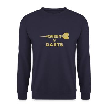 Queen of Darts Dart Darten Dartpfeil Königin Gold - Unisex Pullover - Navy - Vorne - Alina (178cm) & Michal (187cm)