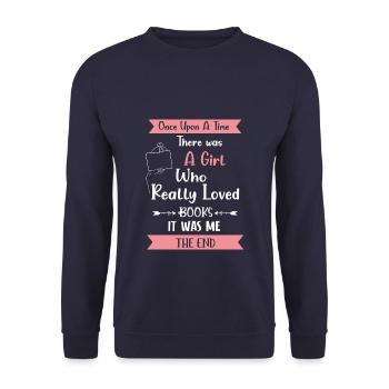 My Book smells Better than your Tablet - Unisex Pullover - Navy - Vorne - Alina (178cm) & Michal (187cm)