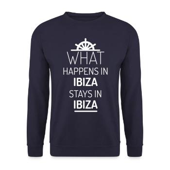 WHAT HAPPENS IN IBIZA STAYS IN IBIZA - Unisex Sweatshirt - navy - Front - Alina (178cm) & Michal (187cm)