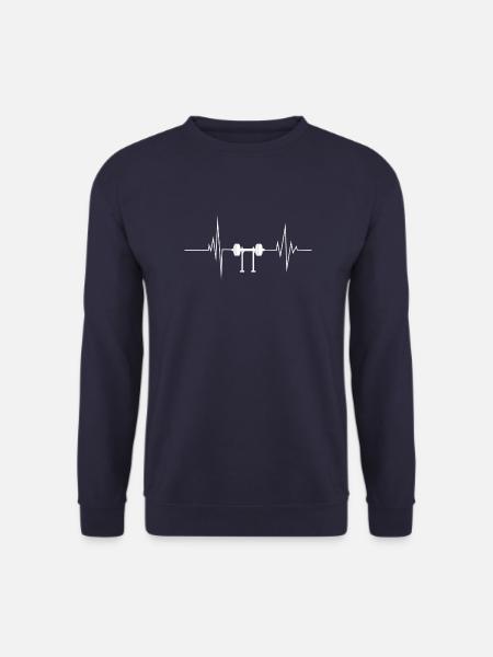 Herzschlag Linie Hantelbank / Hantel Fitness weiß - Unisex Pullover - Navy
