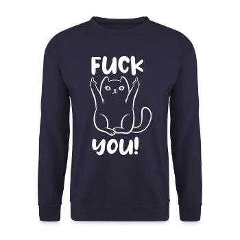 Fuck you - Katze - Mittelfinger - Unisex Pullover - Navy - Vorne - Alina (178cm) & Michal (187cm)