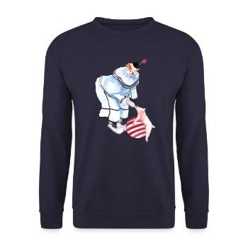 Zirkus Clown mit Schwein und Ball - Unisex Pullover - Navy - Vorne - Alina (178cm) & Michal (187cm)