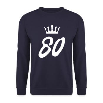 80 Zahl Krone - Unisex Pullover - Navy - Vorne - Alina (178cm) & Michal (187cm)