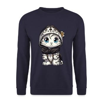 Schneeleopard Winter leopard Comic Niedlich - Unisex Pullover - Navy - Vorne - Alina (178cm) & Michal (187cm)