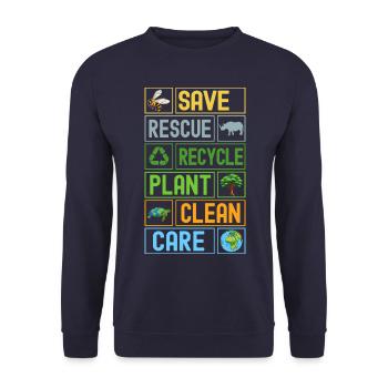 Save Rescue Recycle Nettoyage des plantes Entretien - Sweat-shirt Unisexe - marine - Devant - Alina (178cm) & Michal (187cm)