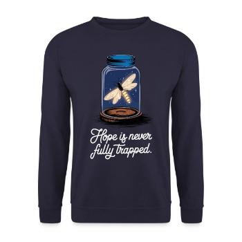 Hoffnung leuchtet: Glühwürmchen-Design - Unisex Pullover - Navy - Vorne - Alina (178cm) & Michal (187cm)