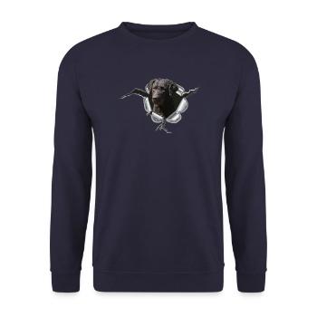 Curly Coated Black im Metall-Loch - Unisex Pullover - Navy - Vorne - Alina (178cm) & Michal (187cm)
