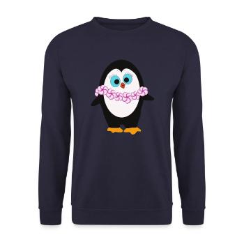 Pinguin im Urlaub von Peace Joy Pancake - Unisex Pullover - Navy - Vorne - Alina (178cm) & Michal (187cm)