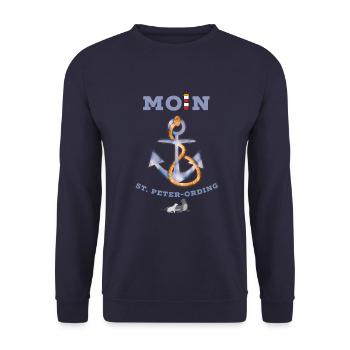Moin St. Peter-Ording lustige Nordsee Robben Anker - Unisex Pullover - Navy - Vorne - Alina (178cm) & Michal (187cm)