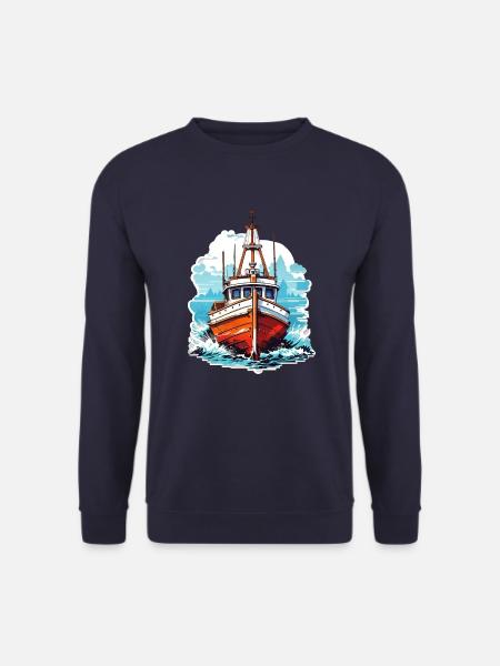 Vintage Motorboot in Blau und Weiß - Unisex Pullover - Navy