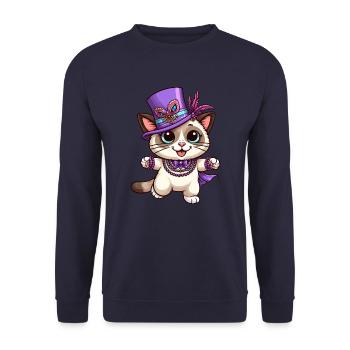 Siamkatze Mardi Gras Comic Niedlich - Unisex Pullover - Navy - Vorne - Alina (178cm) & Michal (187cm)