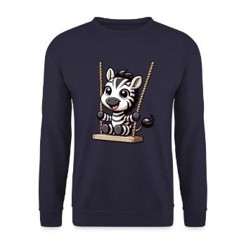 Ein süßes Zebra sitzt auf einer Schaukel - Unisex Pullover - Navy - Vorne - Alina (178cm) & Michal (187cm)