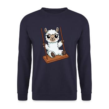 Niedliches Schaf Lamm Schaukeln Spielplatz Cartoon - Unisex Pullover - Navy - Vorne - Alina (178cm) & Michal (187cm)
