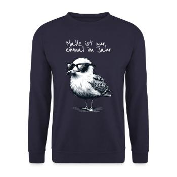 Malle's Only Once a Year Mallorca Seagull Shirt - Unisex Sweatshirt - navy - Front - Alina (178cm) & Michal (187cm)