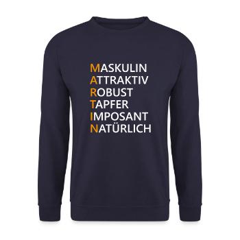 Martin Name Geschenk - Unisex Pullover - Navy - Vorne - Alina (178cm) & Michal (187cm)