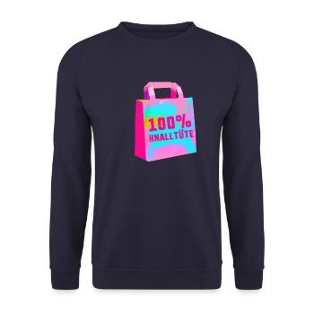 knalltüte, 100%, bunte tüte,tüte,graffiti - Unisex Pullover - Navy - Vorne - Alina (178cm) & Michal (187cm)