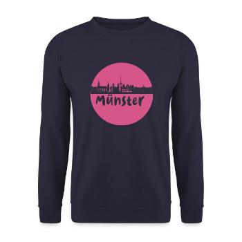 Münster, circle, skyline, silhouette, pink - Unisex Sweatshirt - navy - Front - Alina (178cm) & Michal (187cm)