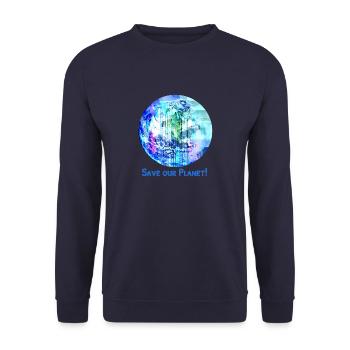 erde,blauer planet,planet,save our planet - Unisex Pullover - Navy - Vorne - Alina (178cm) & Michal (187cm)