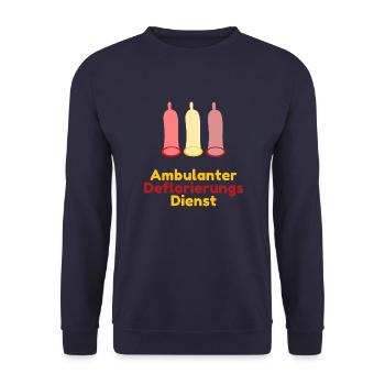 Ambulanter Deflorierungs Dienst - Unisex Pullover - Navy - Vorne - Alina (178cm) & Michal (187cm)