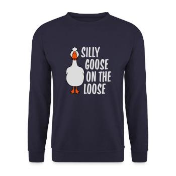 goose on the loose - Unisex Sweatshirt - navy - Front - Alina (178cm) & Michal (187cm)