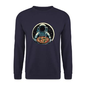 Astronaut mit Salami Pizza Weltraum Design - Unisex Pullover - Navy - Vorne - Alina (178cm) & Michal (187cm)
