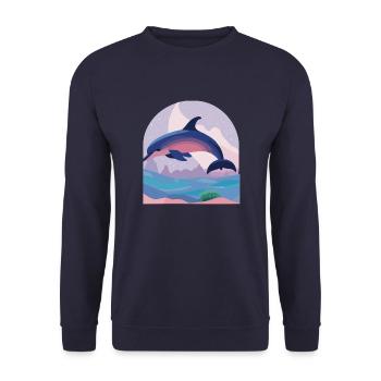 Skipping Dolphin (Dreamy Animals Collection) - Unisex Pullover - Navy - Vorne - Alina (178cm) & Michal (187cm)